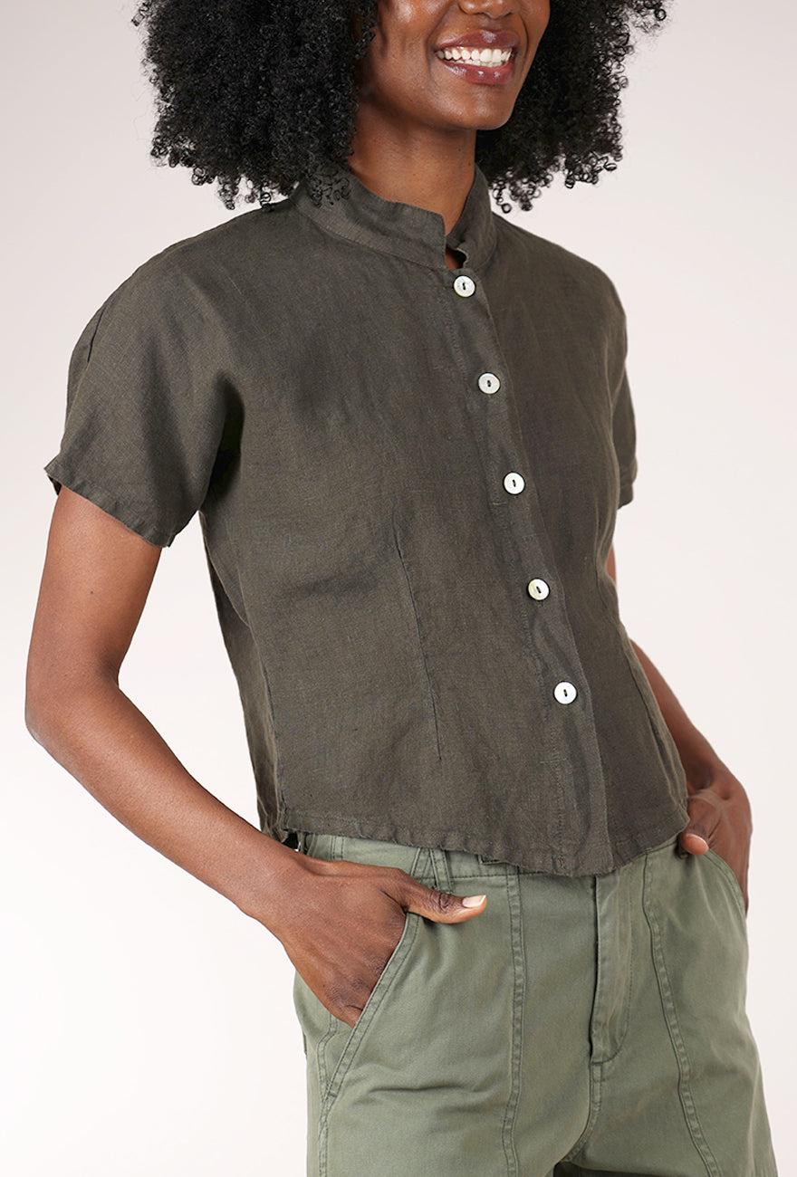 Bryn Walker S/S Collar Light Linen Shirt, Peppercorn 