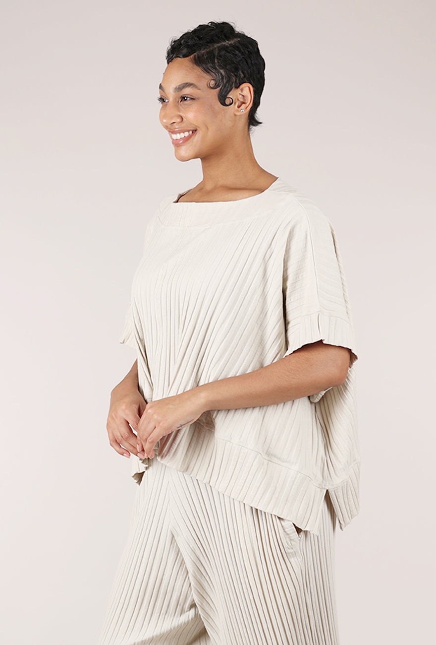 Sort Aarhus Fluted Ribbed Top, Greige 