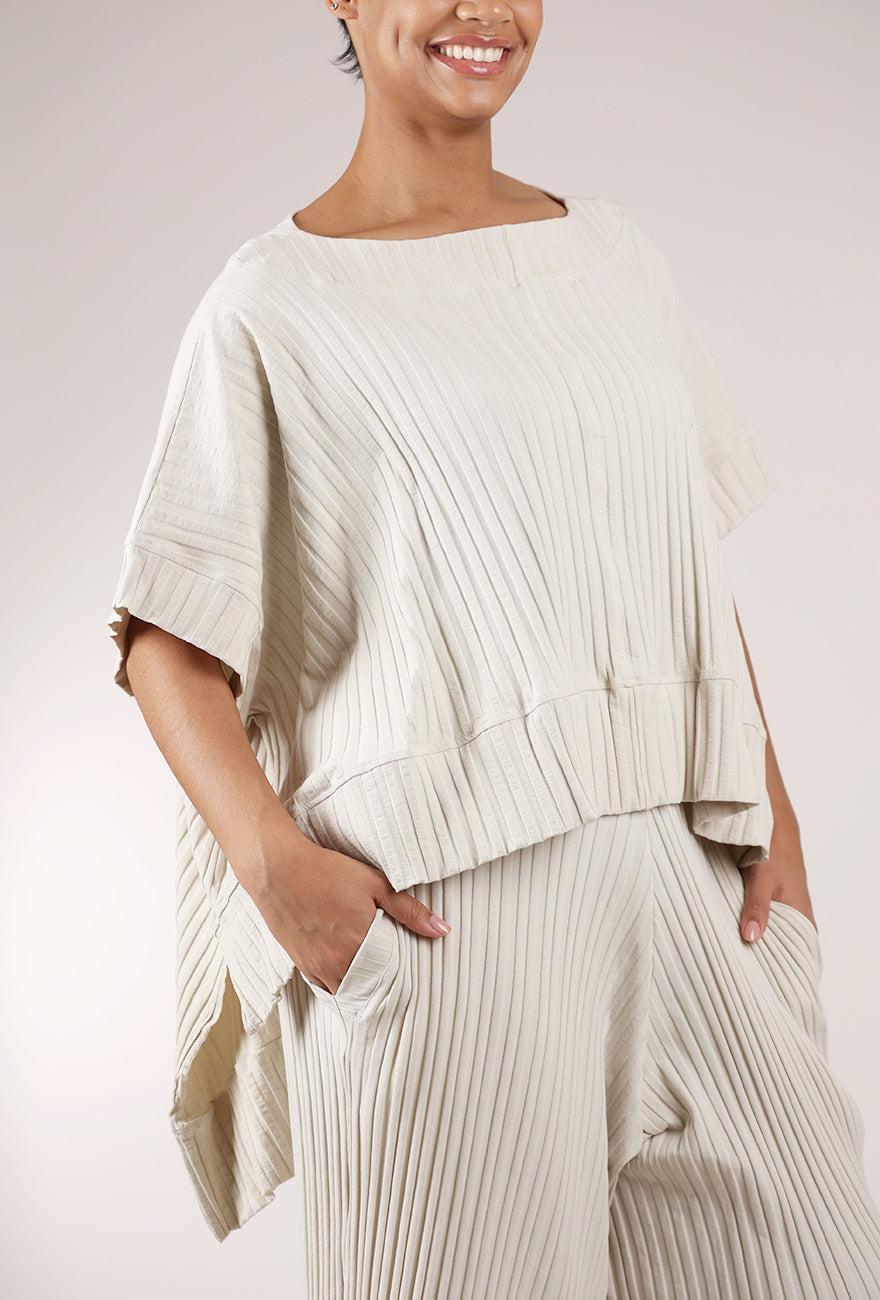 Sort Aarhus Fluted Ribbed Top, Greige 