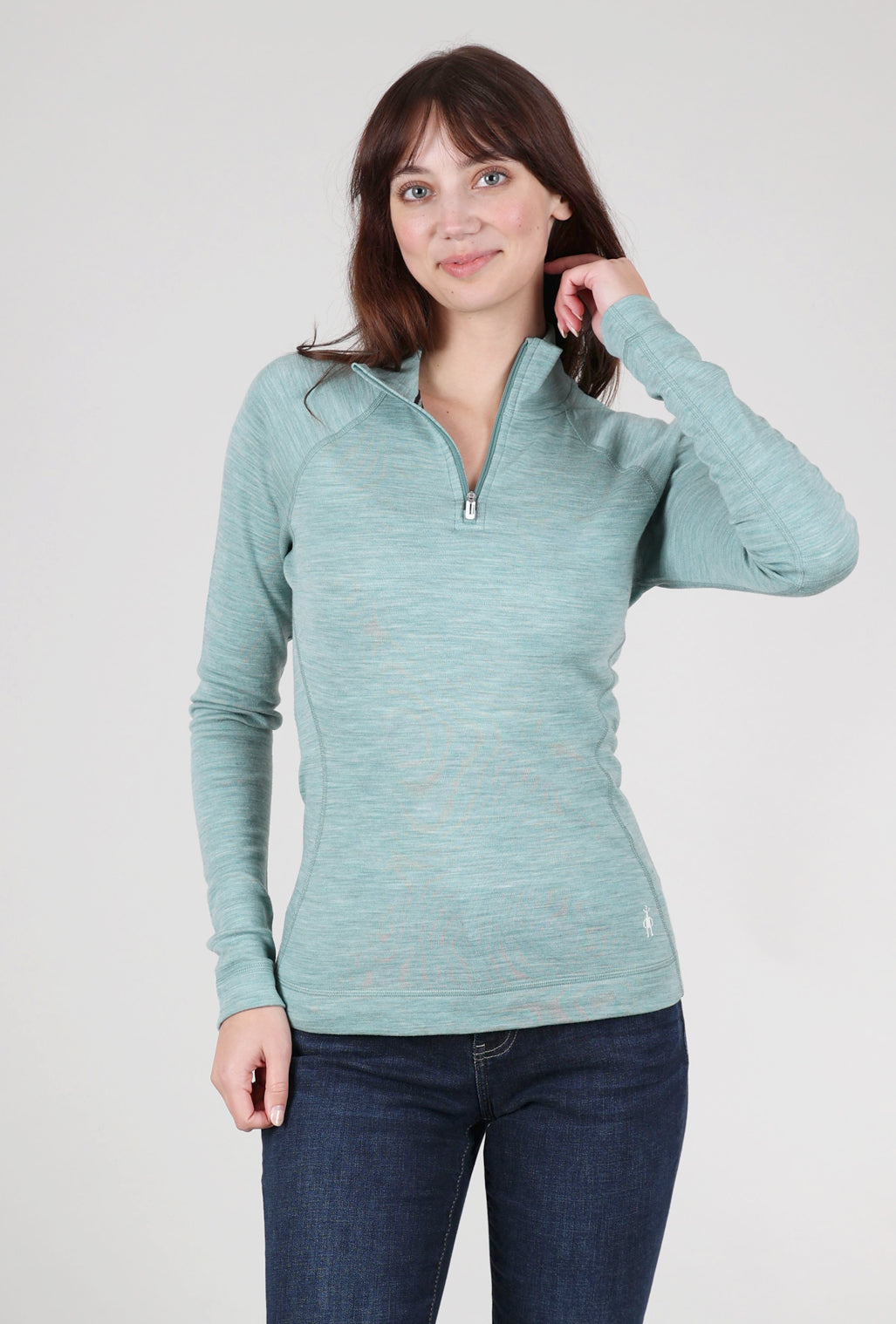 Smartwool 1/4-Zip Classic Thermal Base Layer, Arctic Green Heather 