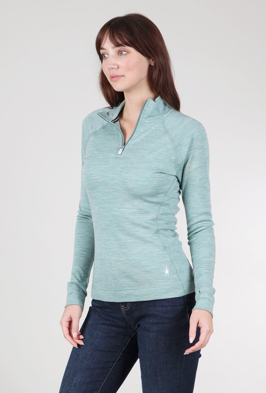 Smartwool 1/4-Zip Classic Thermal Base Layer, Arctic Green Heather 