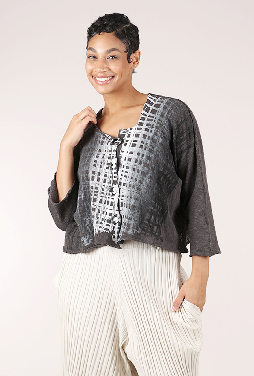 Paper Temples Nelson Print Cardie, Charcoal 
