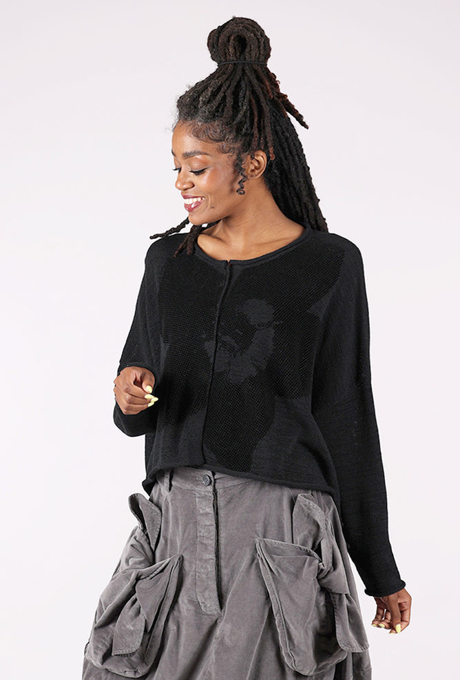 Rundholz Flocked Cotton Swing Cardie, Black/Black 