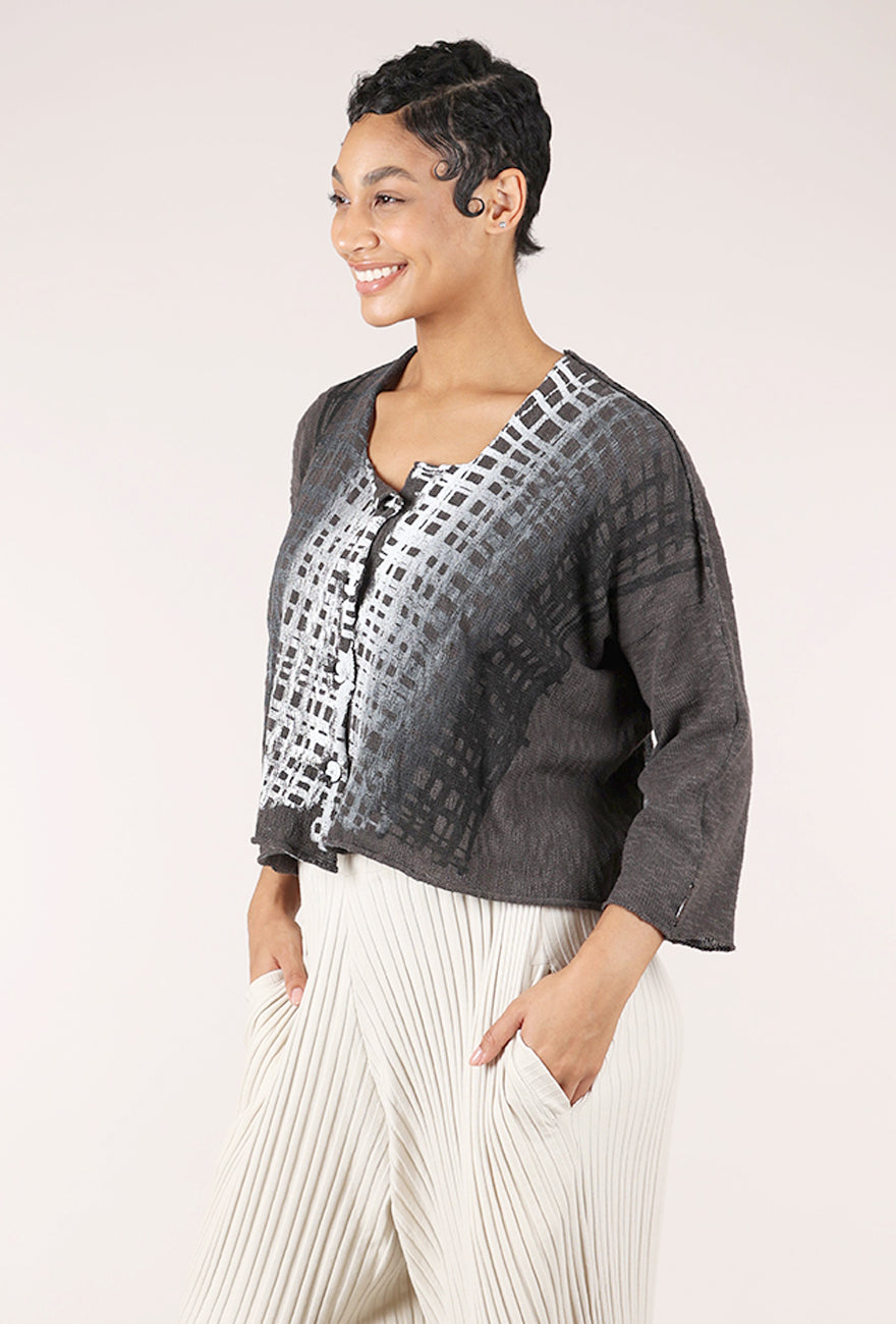 Paper Temples Nelson Print Cardie, Charcoal 