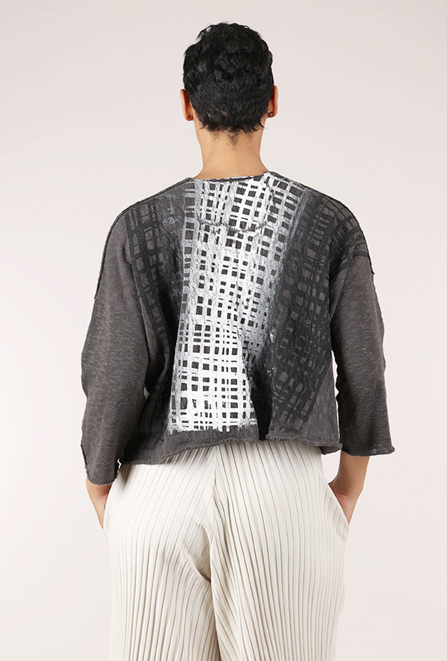 Paper Temples Nelson Print Cardie, Charcoal 