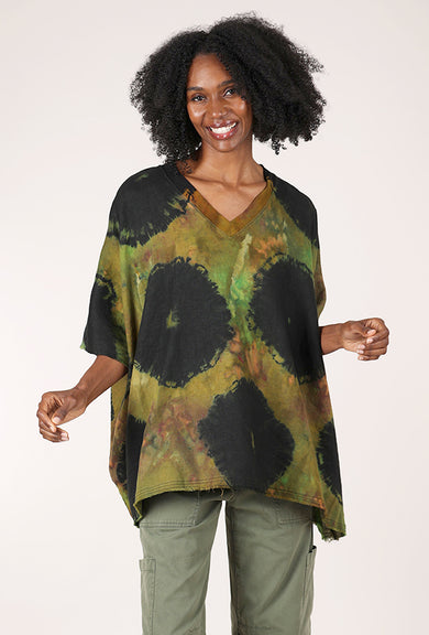 Heyne Bogut Tie-Dye Linen Wide Top, Olive/Black 