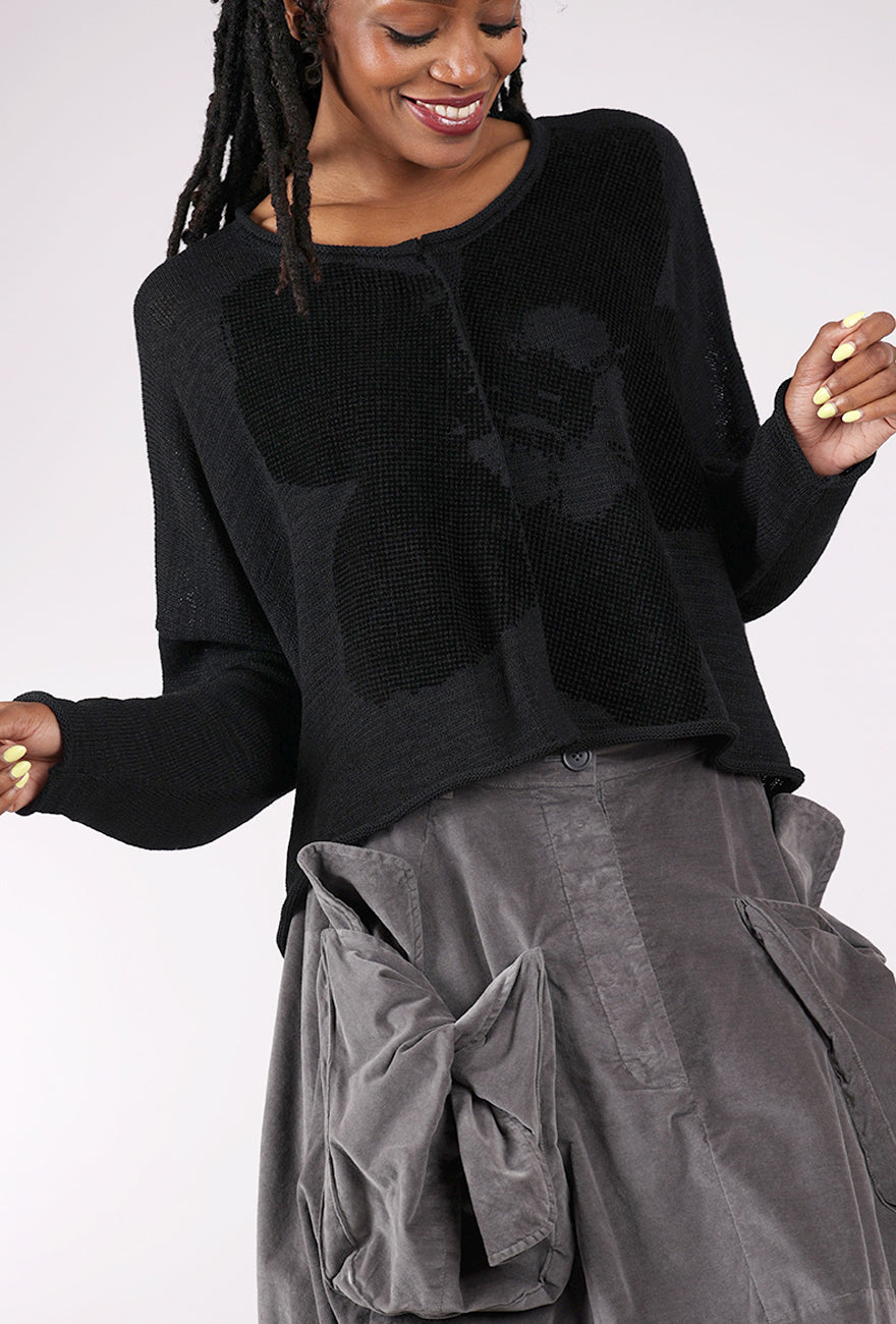 Rundholz Flocked Cotton Swing Cardie, Black/Black 