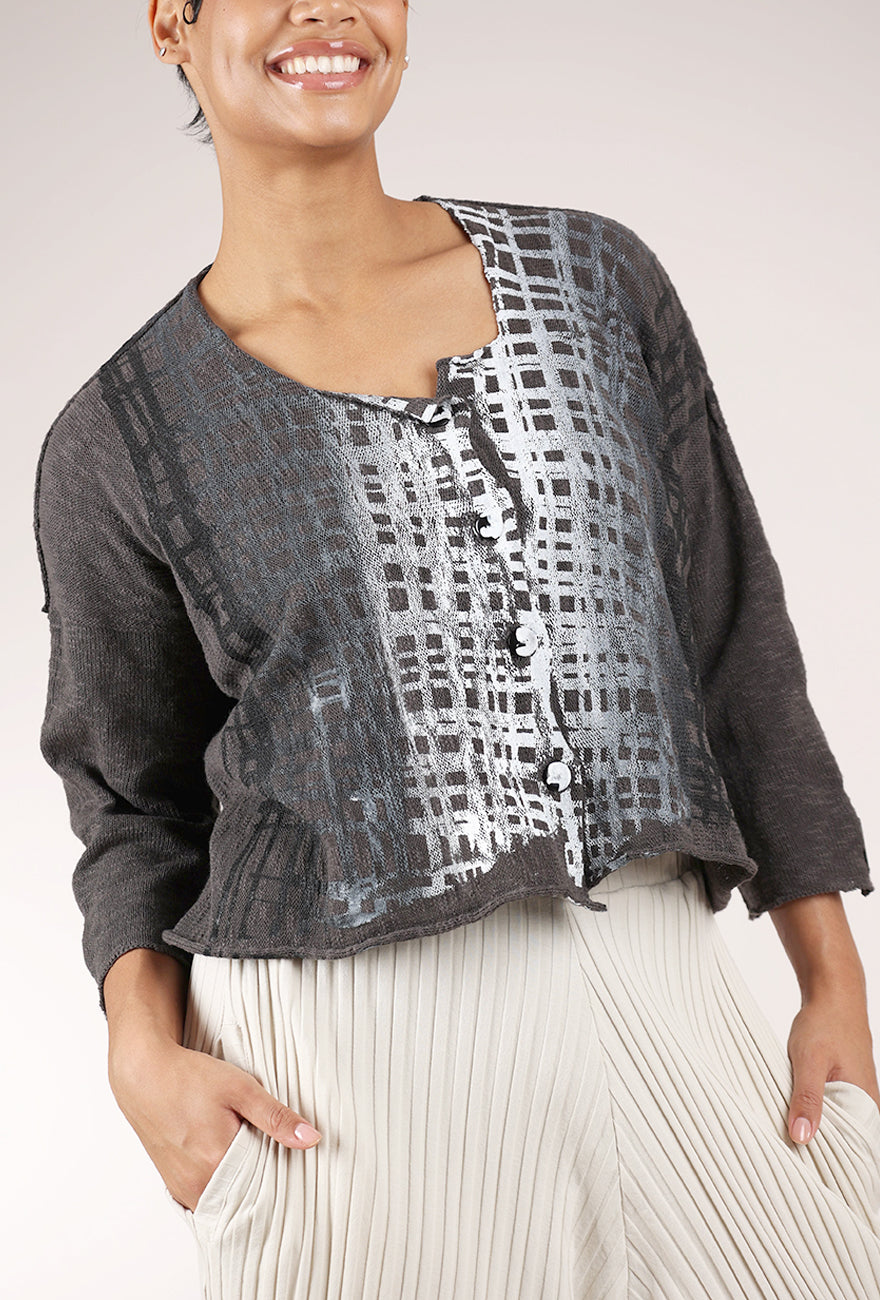 Paper Temples Nelson Print Cardie, Charcoal 