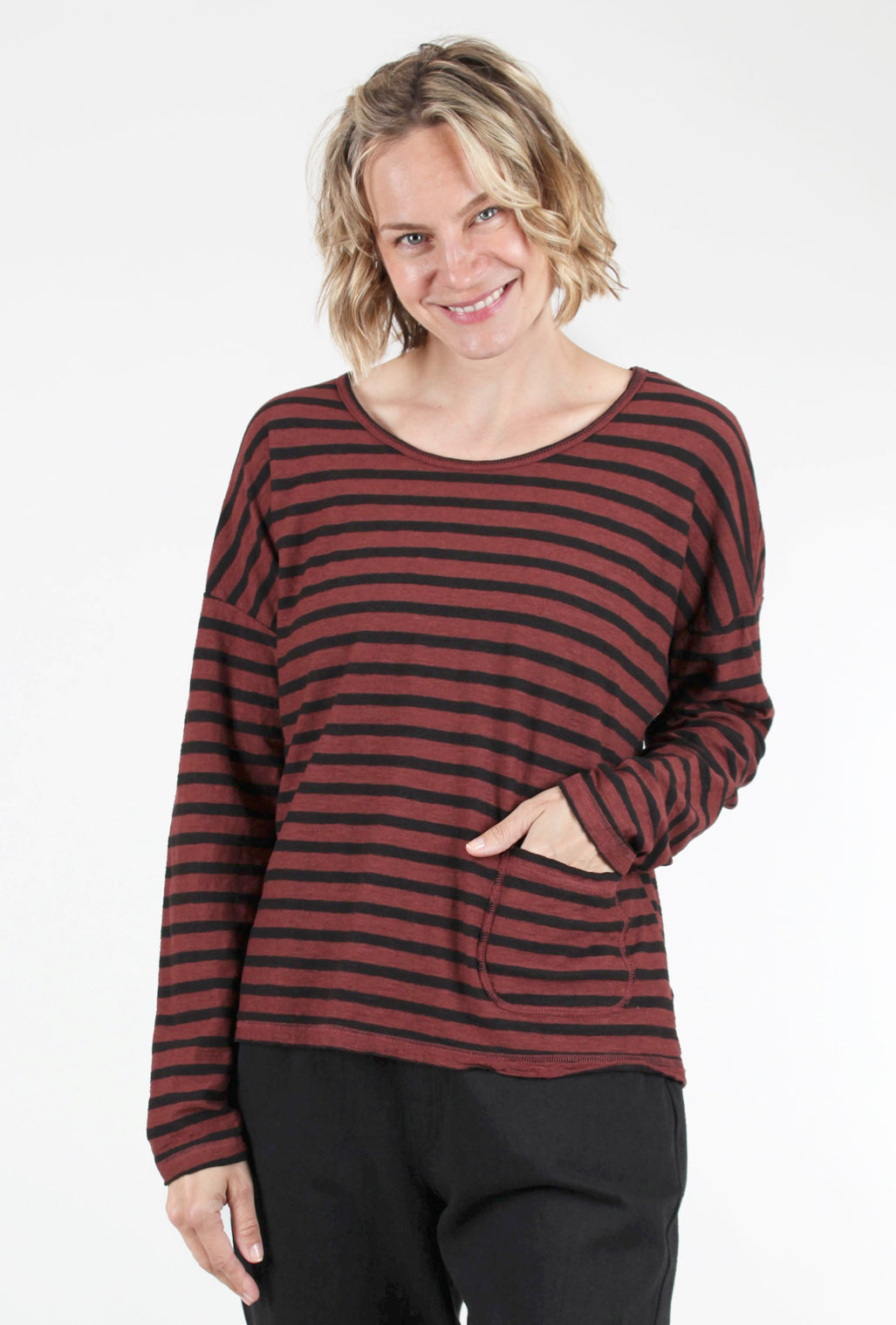 Cut Loose Striped Boxy Pocket Top, Barnwood 