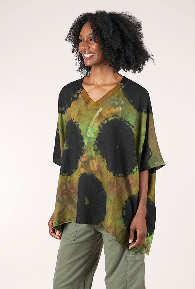 Heyne Bogut Tie-Dye Linen Wide Top, Olive/Black 