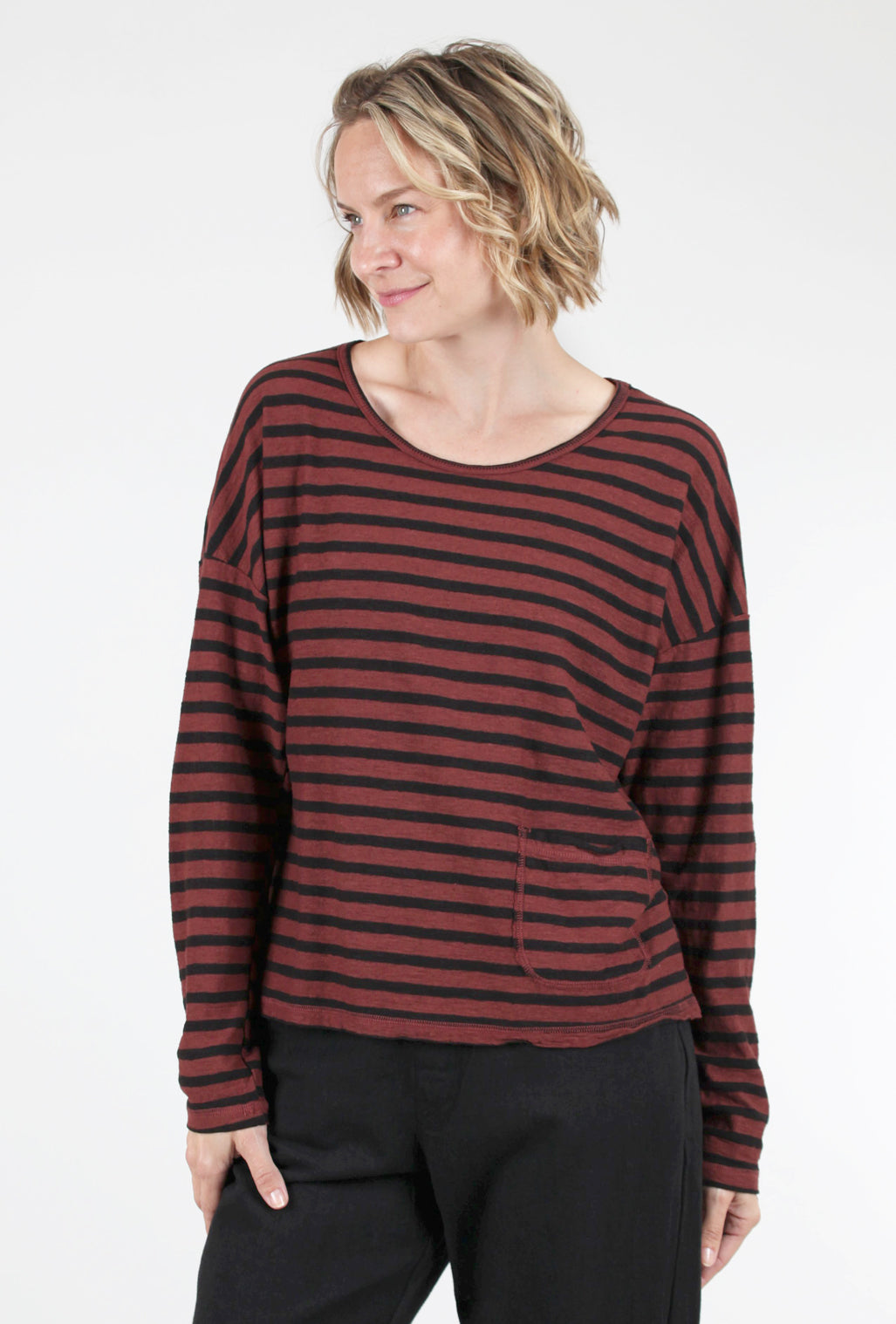 Cut Loose Striped Boxy Pocket Top, Barnwood Large Barnwood