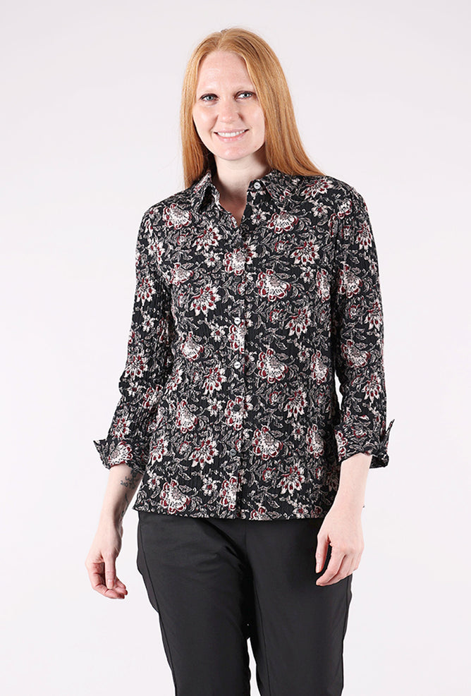 Habitat Floral Blocked Print Shaped Shirt, Black 