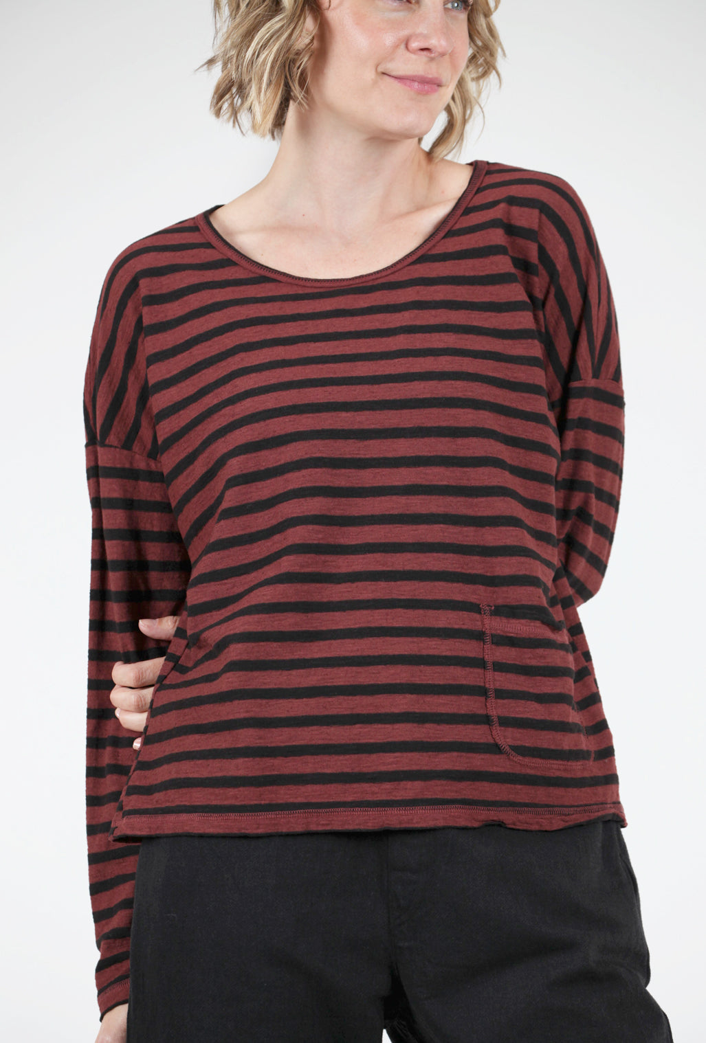 Cut Loose Striped Boxy Pocket Top, Barnwood Large Barnwood