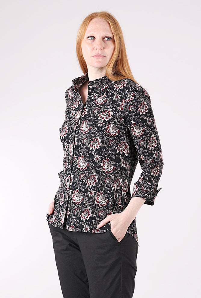 Habitat Floral Blocked Print Shaped Shirt, Black 