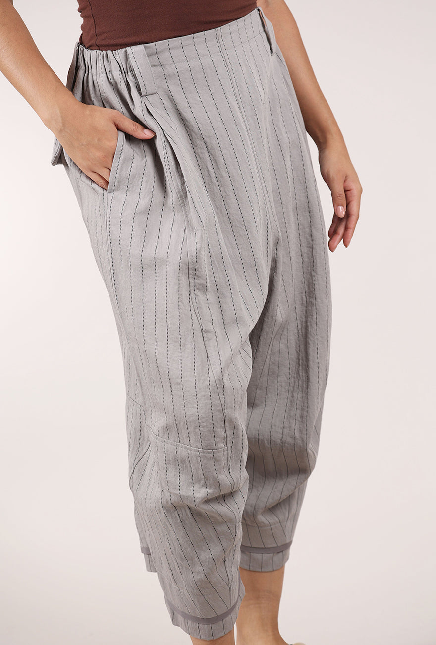 Moyuru Pinstripe Tuck Trouser, Gray 