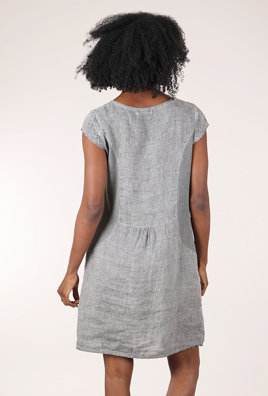 Femme Fatale S/S Embroidered Linen Dress, Charcoal 