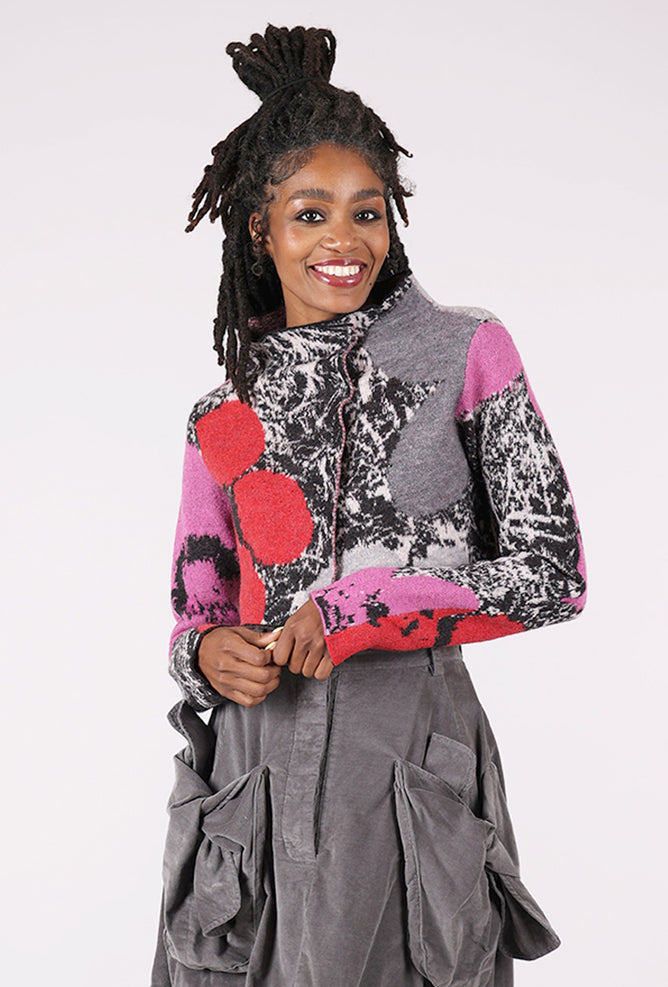 Rundholz Double Face Cropped Print Cardie, Rose Multi 