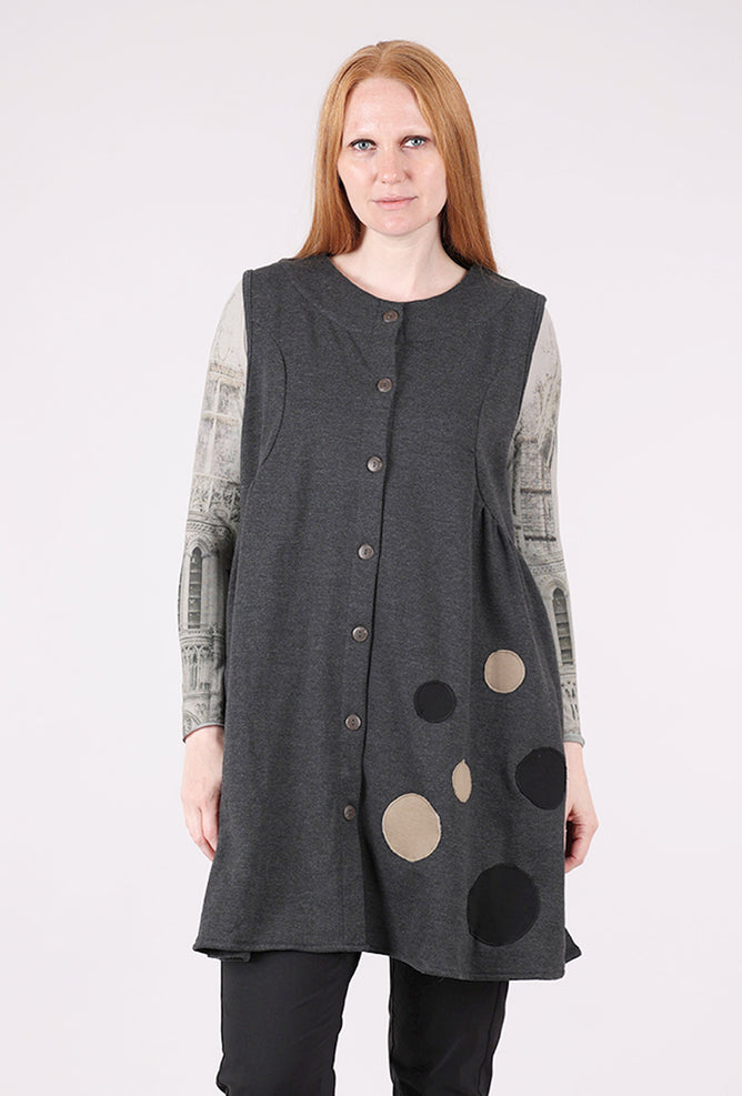 Mona Lisa Fleece Dot Long Vest, Charcoal 