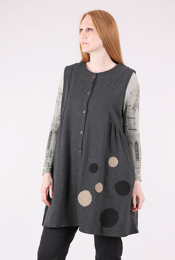 Mona Lisa Fleece Dot Long Vest, Charcoal 