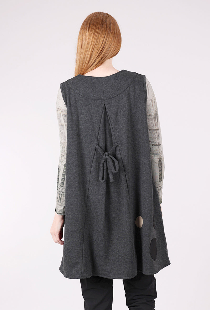 Mona Lisa Fleece Dot Long Vest, Charcoal 