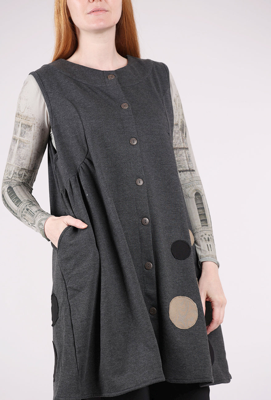 Mona Lisa Fleece Dot Long Vest, Charcoal 