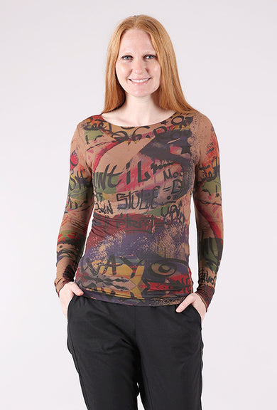 AMB Designs Raw Edge Second Skin Top, My Way/Cocoa Brown 