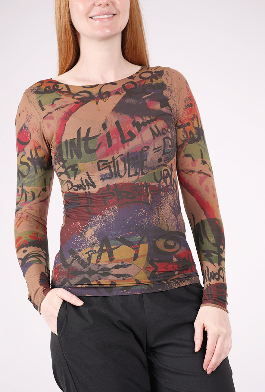 AMB Designs Raw Edge Second Skin Top, My Way/Cocoa Brown 
