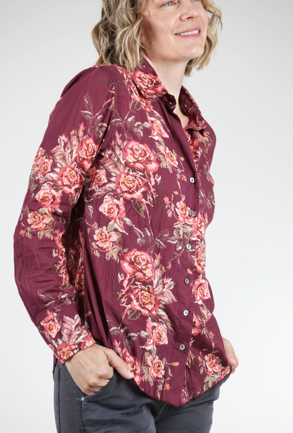 Cino Crinkle Cotton Shirt, Tapestry Rose/Garnet 