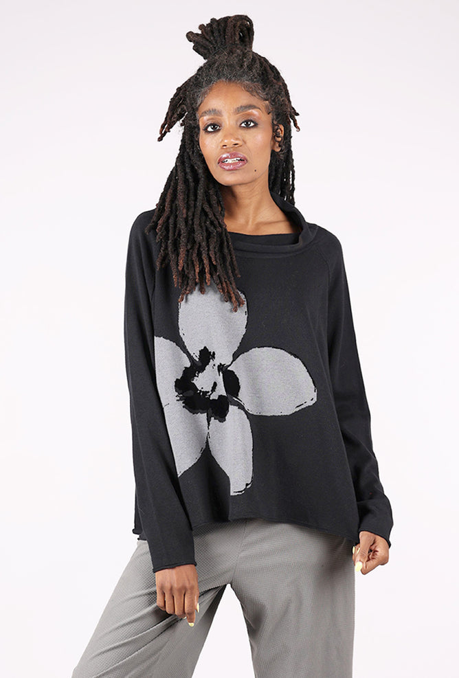 Rundholz Flower Pop Swing Funnel Pullover, Black Jacquard 