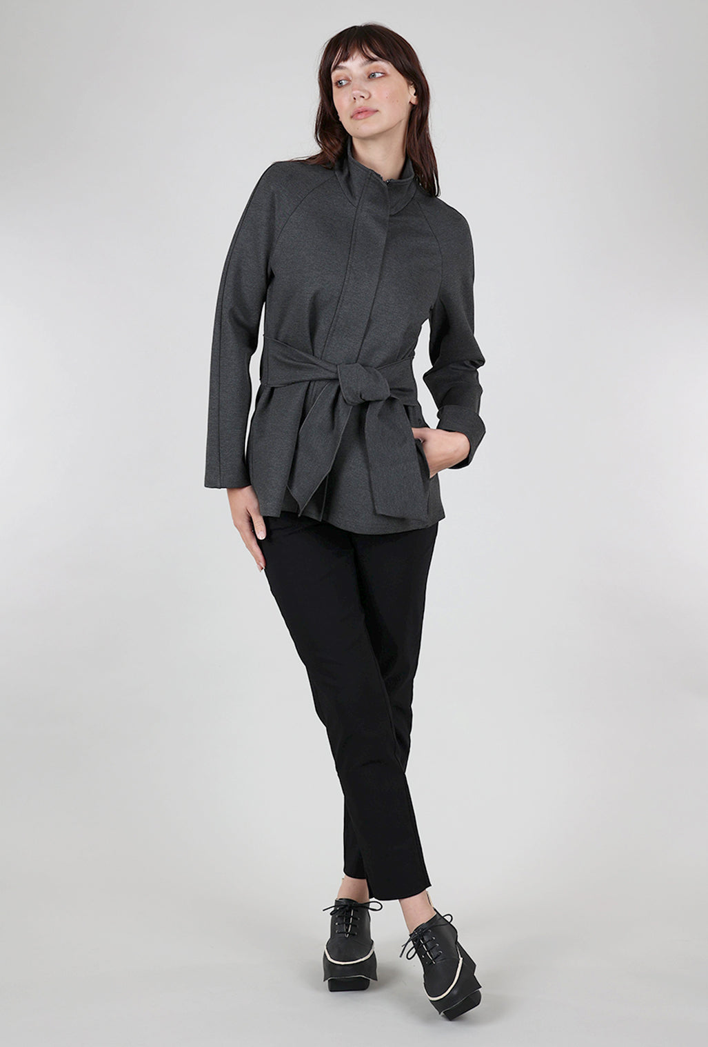 Ace & Ivy Wrap Belt Ponte Jacket, Charcoal 