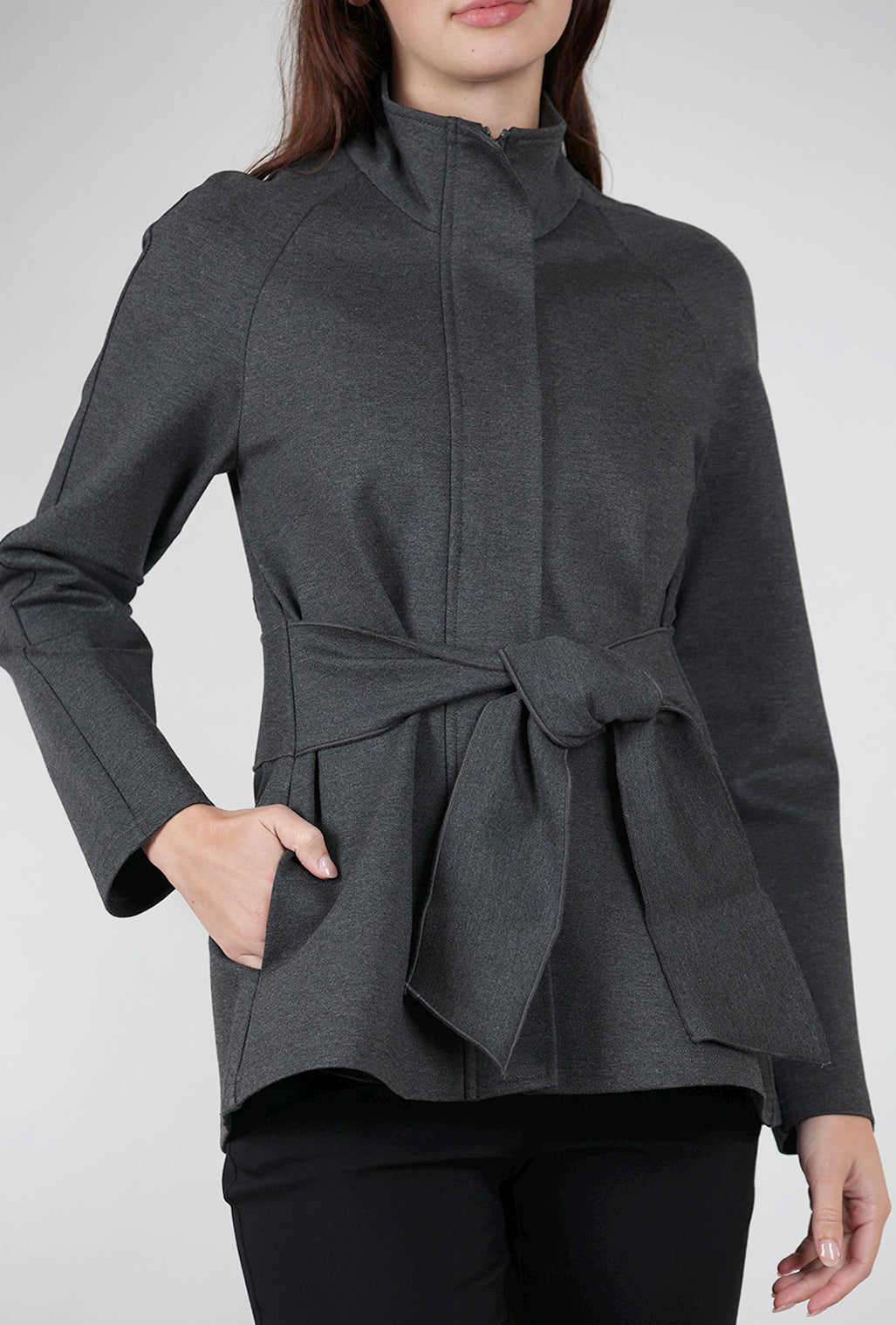 Ace & Ivy Wrap Belt Ponte Jacket, Charcoal 