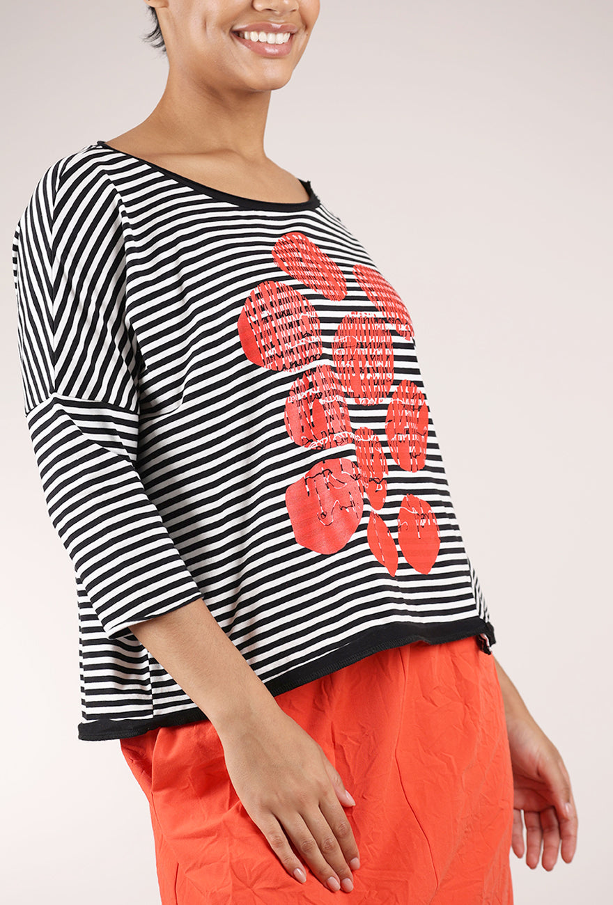Luukaa Black Stripe Graphic Tee, Black/Orange 