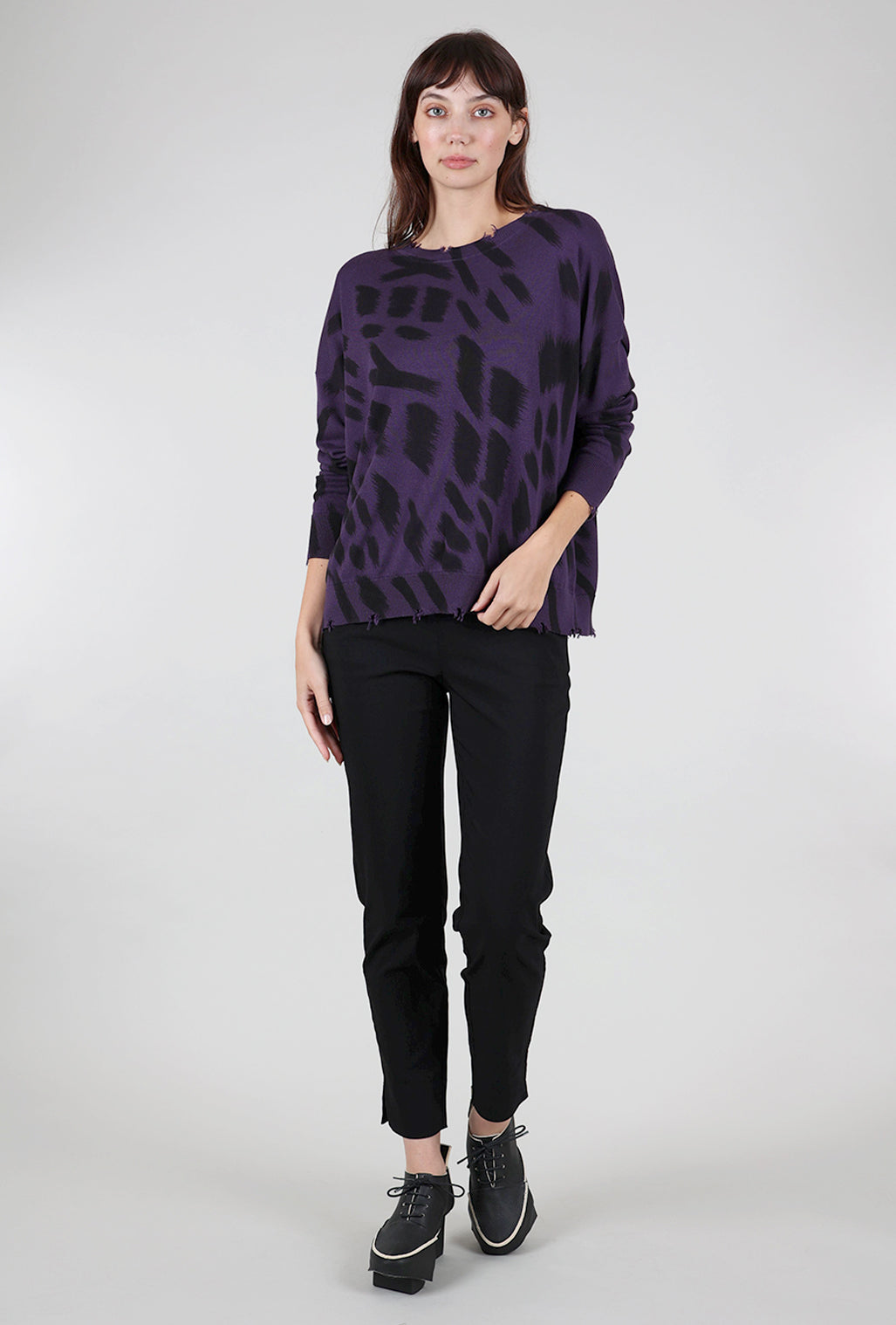 Planet Brush It Sweater, Plum/Black One Size Plum