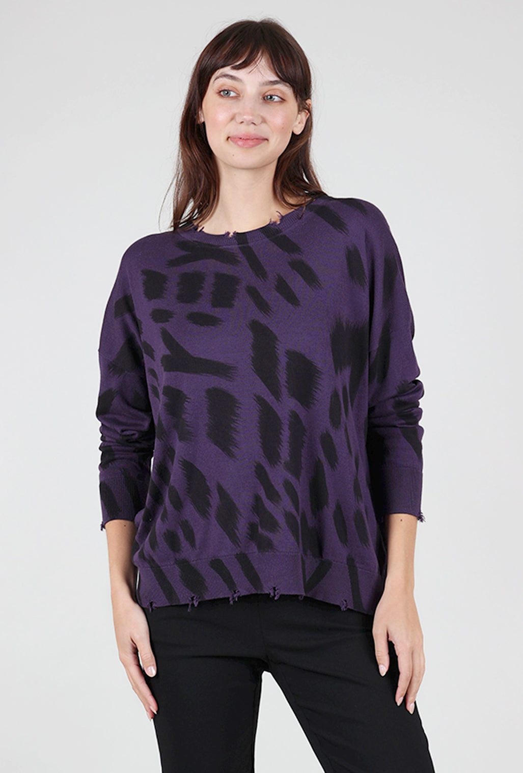 Planet Brush It Sweater, Plum/Black One Size Plum