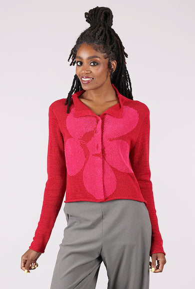 Rundholz Flocked Cotton Collar Cardie, Rose/Lotus 