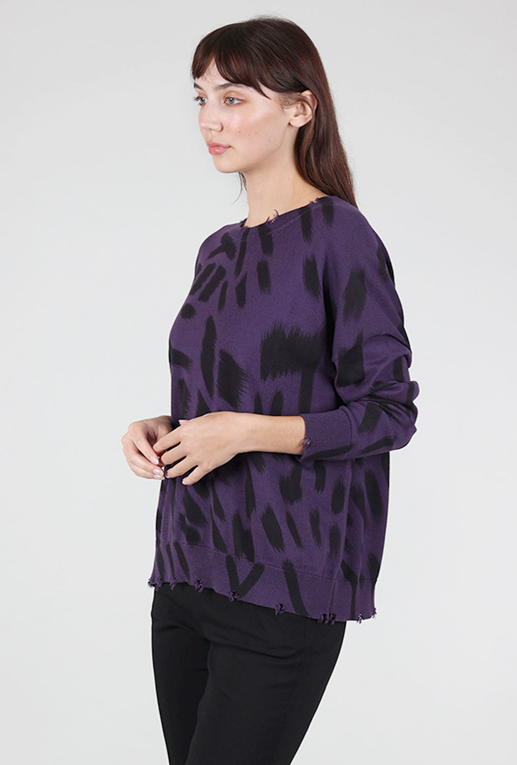 Planet Brush It Sweater, Plum/Black One Size Plum