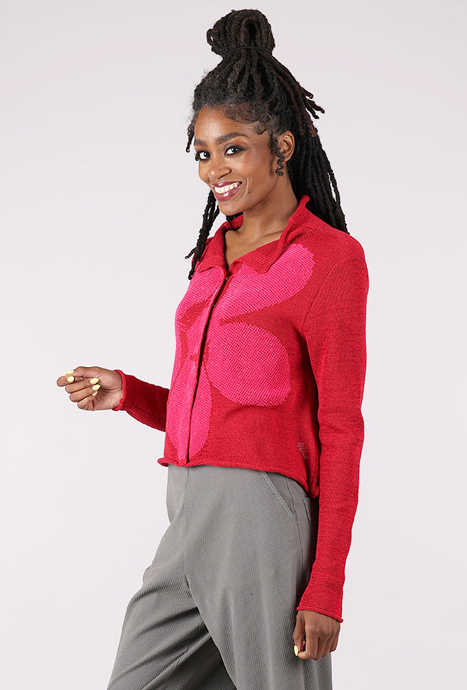 Rundholz Flocked Cotton Collar Cardie, Rose/Lotus 