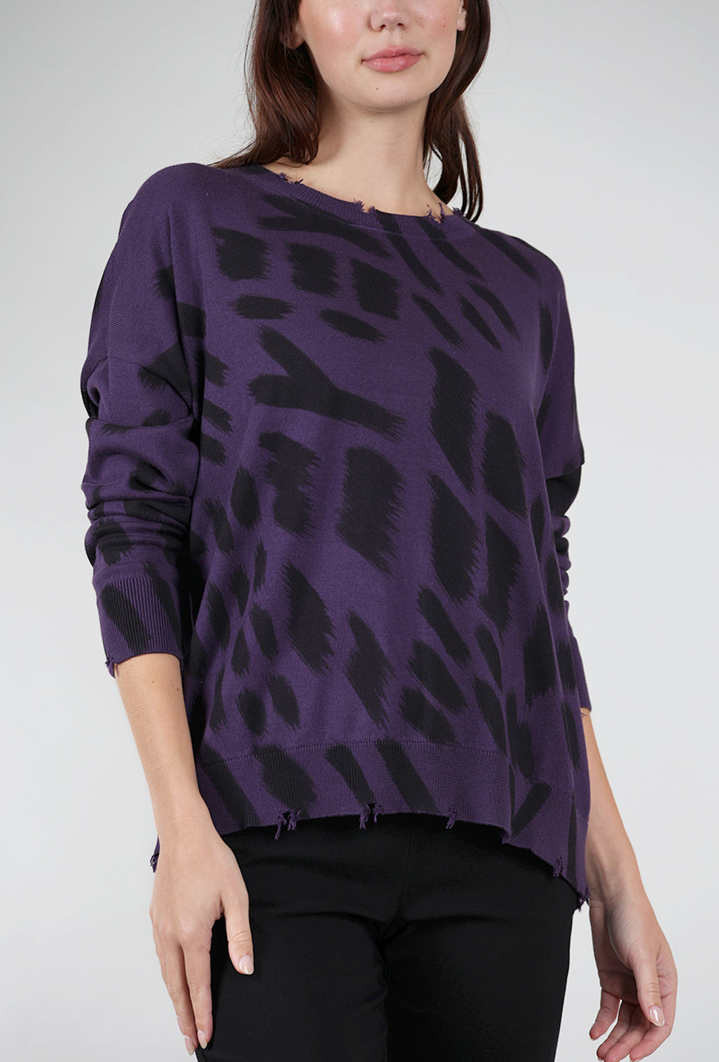 Planet Brush It Sweater, Plum/Black One Size Plum