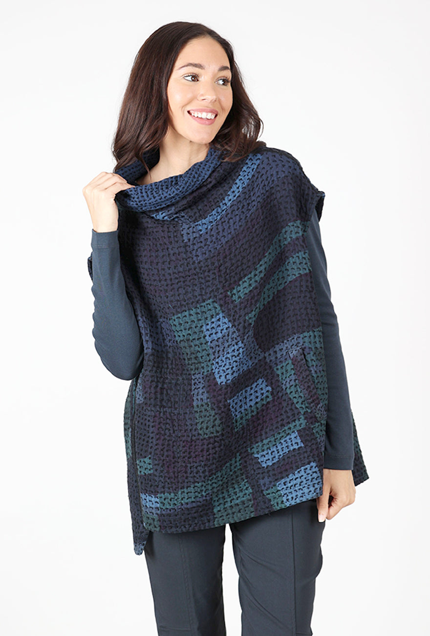 Mieko Mintz Kantha Waffle Funnel Vest, Blue Mix 