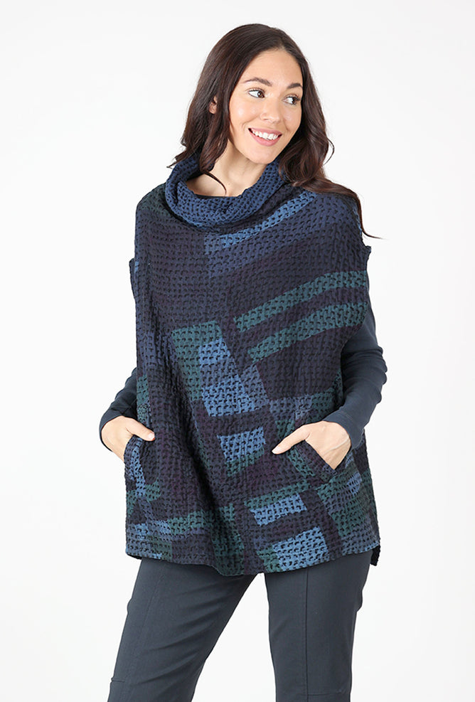 Mieko Mintz Kantha Waffle Funnel Vest, Blue Mix 