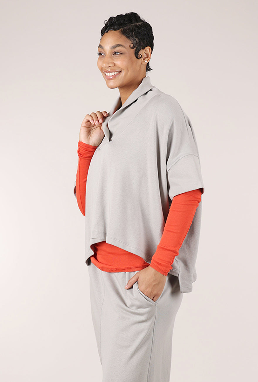 Sort Aarhus Drape Neck High Low Sweatshirt, Perla 