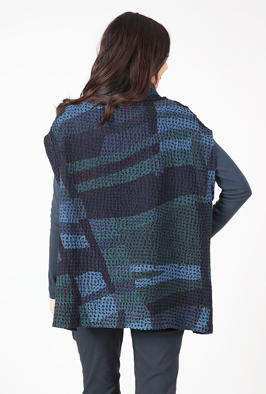 Mieko Mintz Kantha Waffle Funnel Vest, Blue Mix 