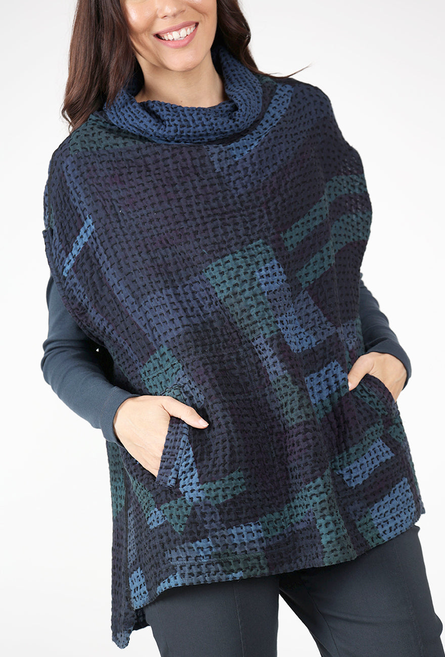 Mieko Mintz Kantha Waffle Funnel Vest, Blue Mix 