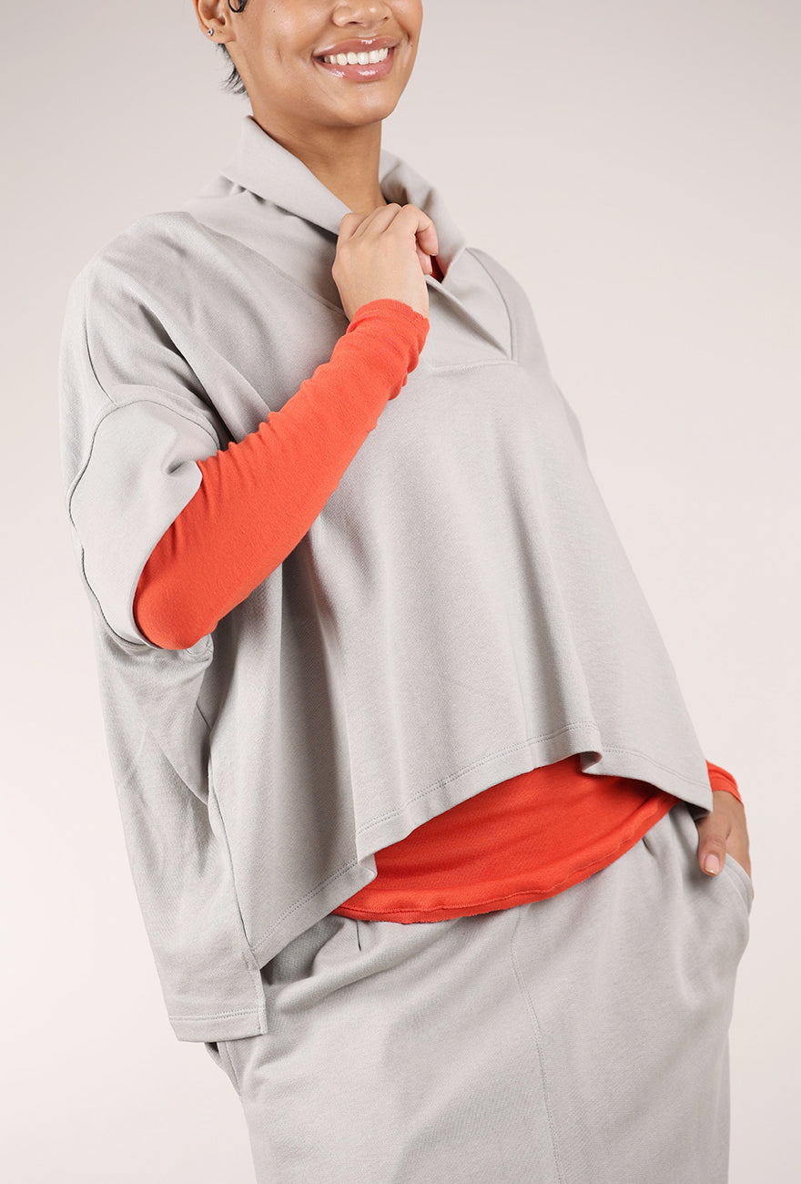 Sort Aarhus Drape Neck High Low Sweatshirt, Perla 