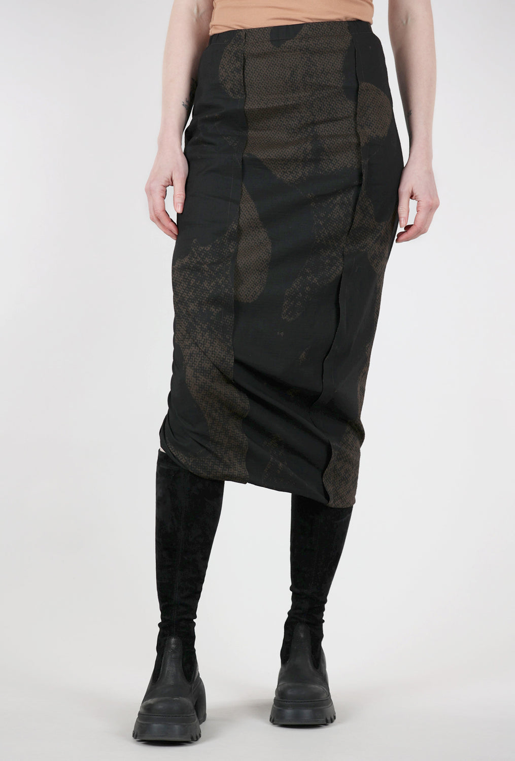 Rundholz Watermark Slim Skirt, Kaffee Print 