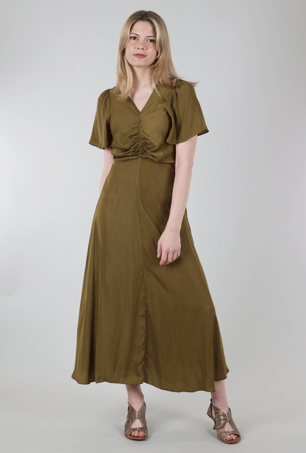 Grade & Gather Shirred Waist Maxi Dress, Moss 