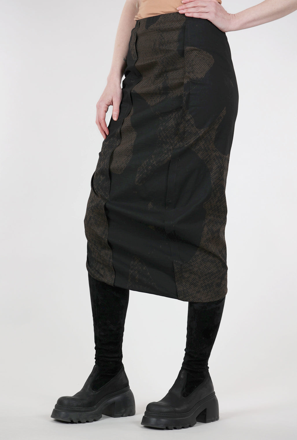 Rundholz Watermark Slim Skirt, Kaffee Print 