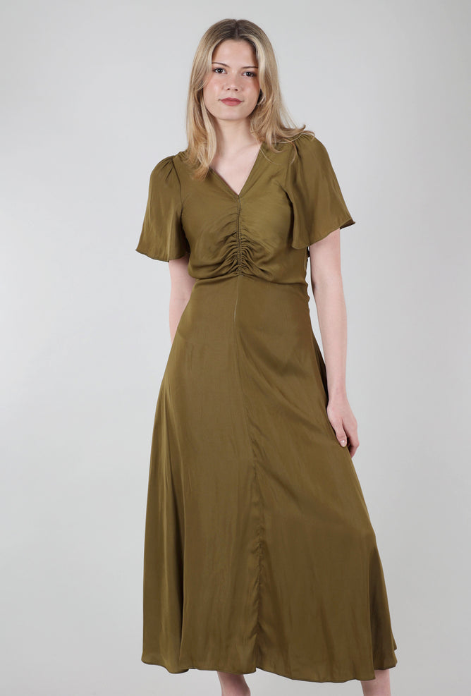 Grade & Gather Shirred Waist Maxi Dress, Moss 