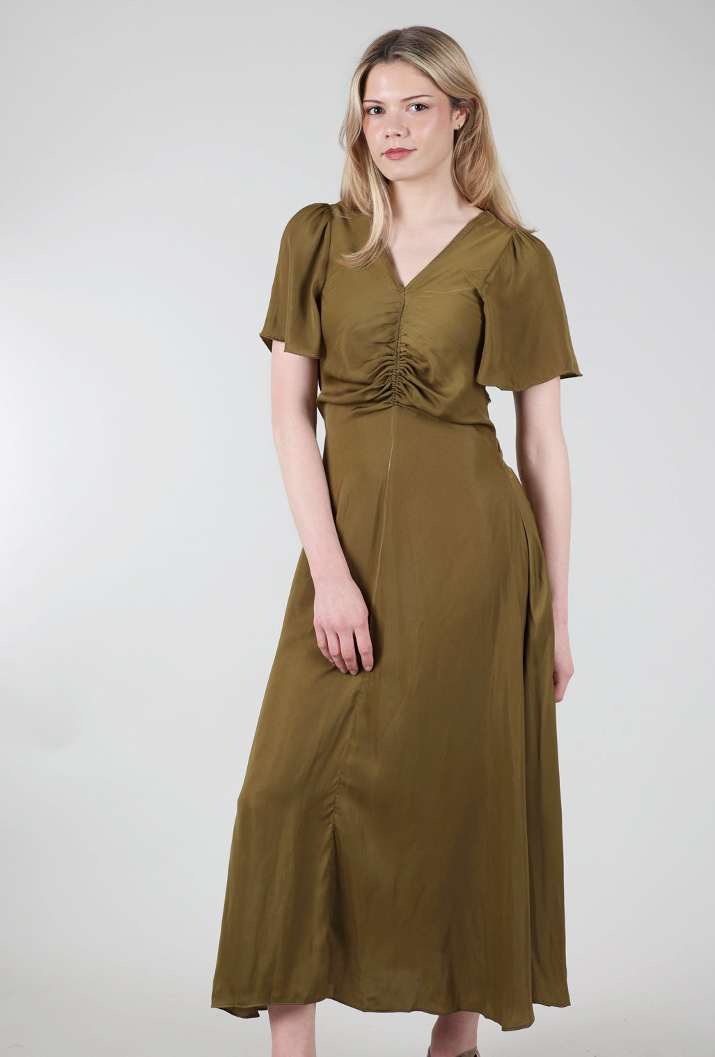 Grade & Gather Shirred Waist Maxi Dress, Moss 