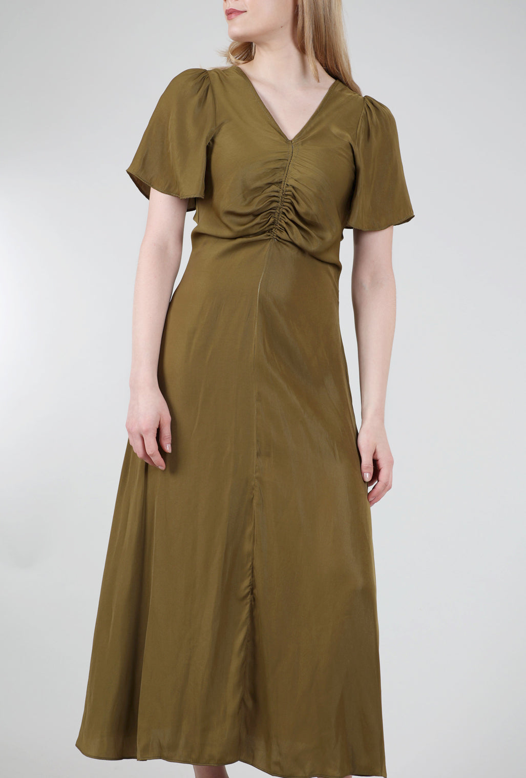 Grade & Gather Shirred Waist Maxi Dress, Moss 